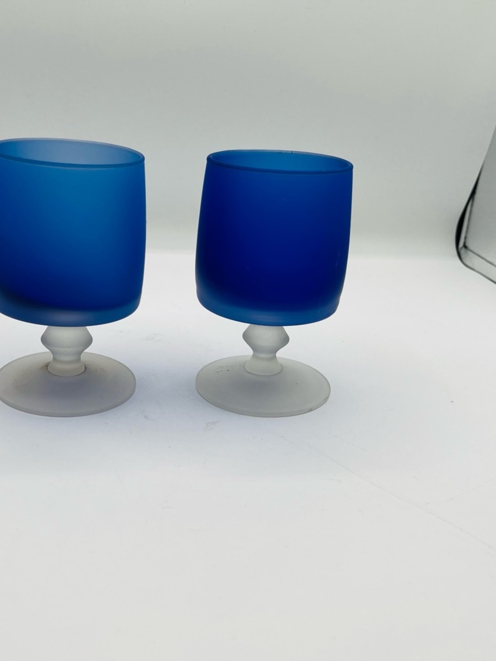 Blue Frosted Glass Stemware - Set of 2
